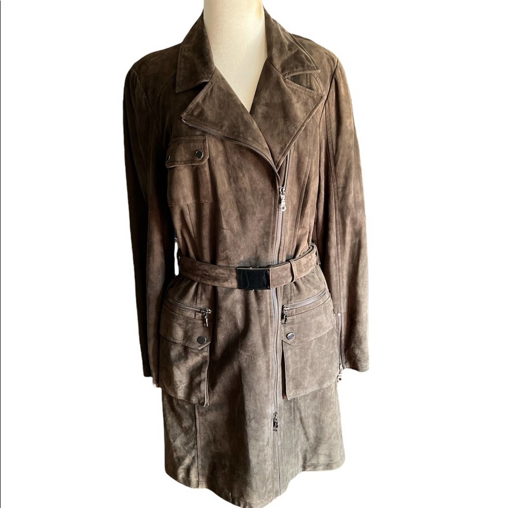 Eccoci Carlisle Suede Moto MIDI Trench Coat Jacket